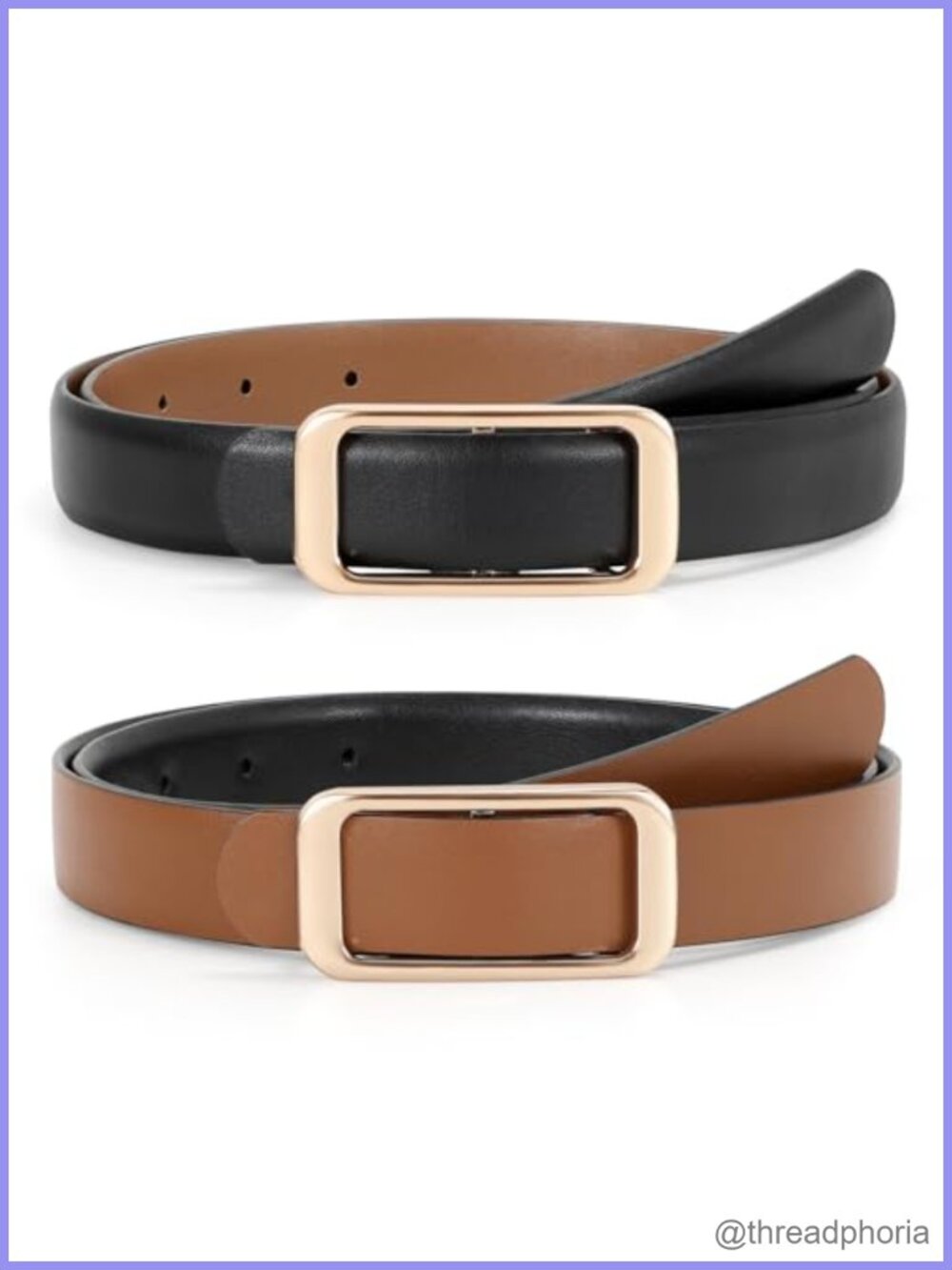 Women Reversible PU Leather Belt Skinny Metal Buckle for Pants Jeans Dresses